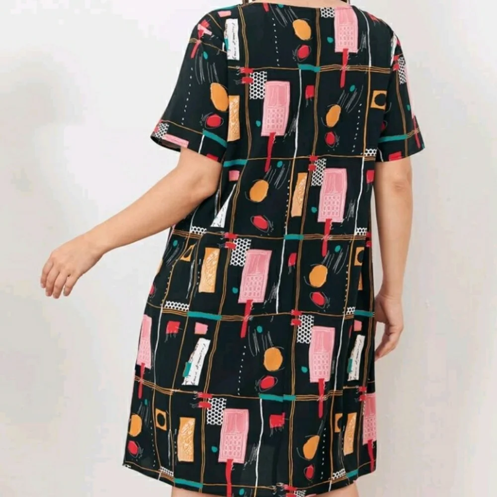 #34 Brand New Plus Geometric Print Tunic Dress - Picture 3 of 11